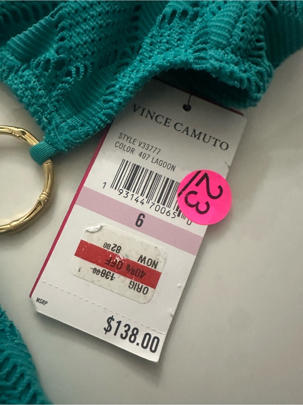 Vince cami Turquoise Halter One-Piece Swim Suit with Gold Ring Accents - Picture 5 of 9